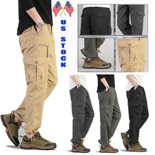 Mens Cargo Pants Work Pants Elastic Trousers Lightweight Combat Cotton Outdoor