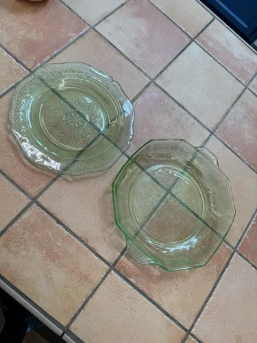 New ListingVintage Uranium Glass Square 6" Plate Depression Lot Of 2