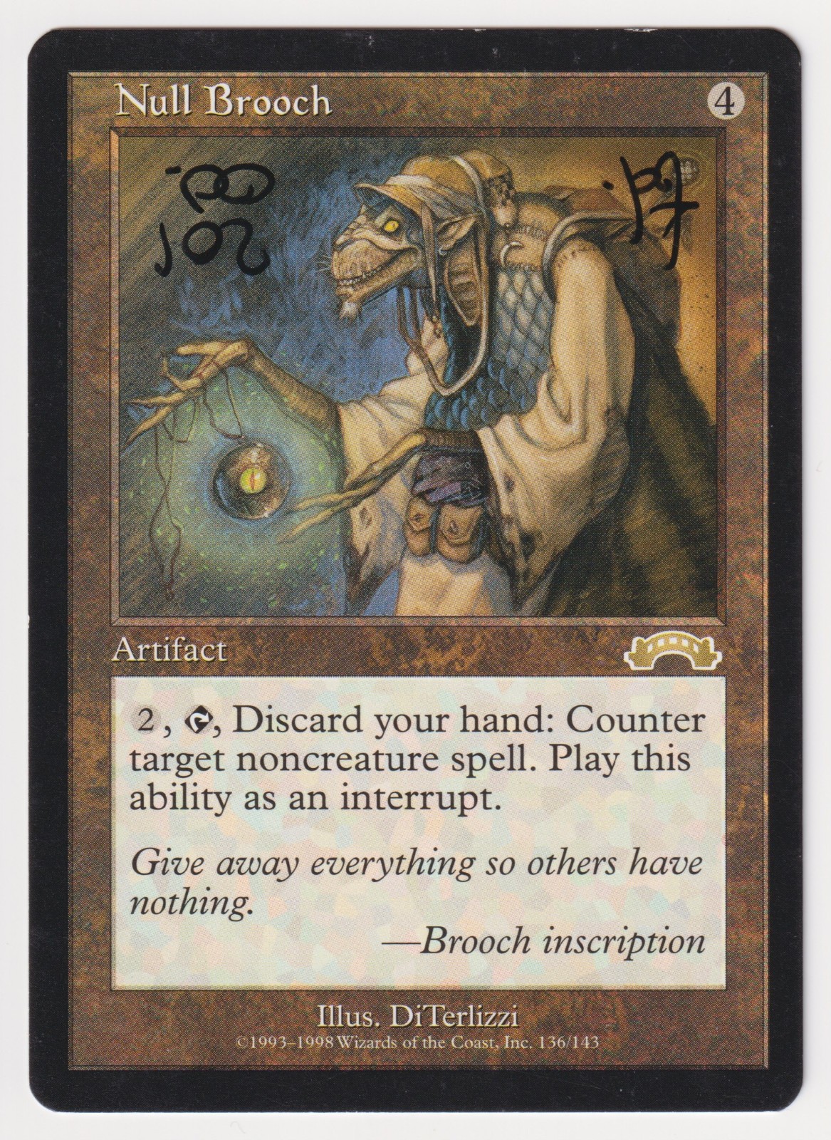Upside Down Signed Null Brooch HP Exodus Artist DiTerlizzi Dated 2000 MTG Magic!