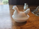 Vintage White Opalescent Small Milk Glass Hen and Nest Trinket Dish