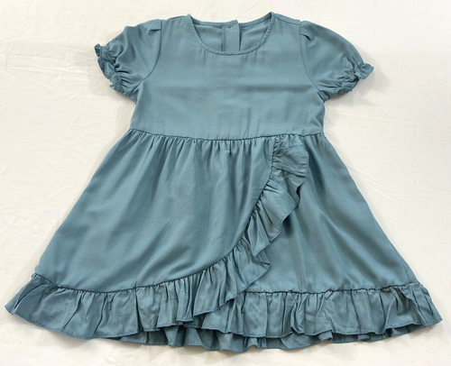 girl's top size medium (8-9) French blue short sleeve round neck lace polyest