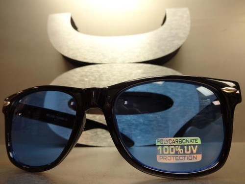 Hombre O Mujer Vintage Clásico 70s Estilo Retro Sol Gafas Negro Marco Lente Azul - Picture 3 of 9