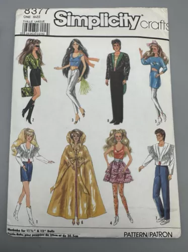 Simplicity 8377 Barbie & Ken Fashion Doll Clothes Wardrobe Crafts Sewing Pattern
