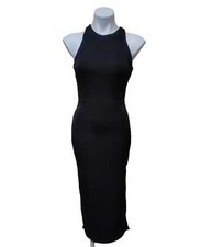 Fiestar BLACK Women's Ribbed Bodycon Halter Neck Midi Dress, US Small