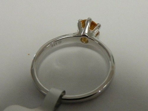 Size 8 Genuine Golden Citrine 6mm round Solitaire Sterling Silver Ring - Picture 9 of 12