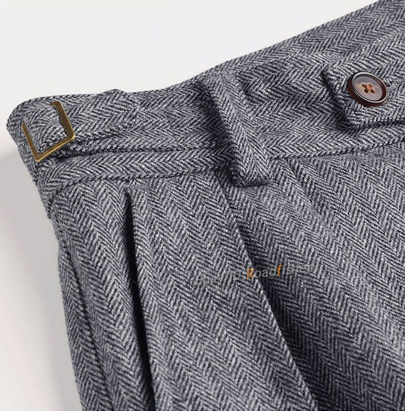 Men's British Vintage Gurkha Pants Woolen Trousers High Waist Loose