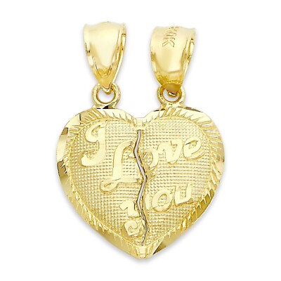 Massiver Gold I Love You trennender Herz Anhänger in 10k oder 14k, Paarschmuck