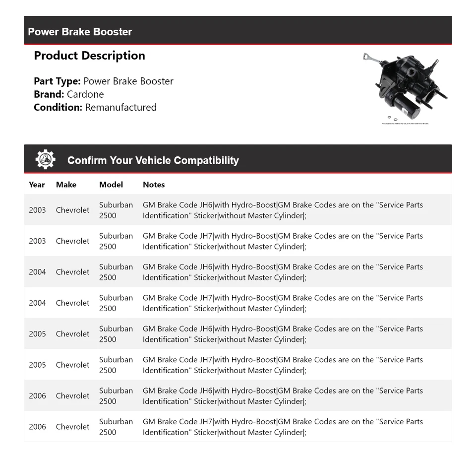 Усилитель тормозов Cardone 2004 2005 для Chevrolet Suburban 2500 2003-2006 годов выпуска - Изображение 2 из 3