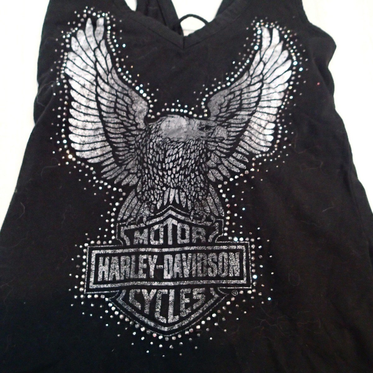 Womens Harley Davidson tank top sz s tie back Eagle wings black bling  sleveeles