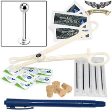 Labret Mini Body Piercing Kit - Flat Back Barbell Jewelry Pierce 5 Pieces 