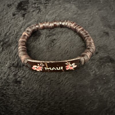 Hawaiian Handmade Hibiscus Pink Flower Maui Coconut Bead Bracelet