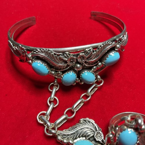Running Bear Shop Sterling & Turquoise Slave Cuff Bracelet 26.5 Grams Size 7, 7” - Picture 6 of 10