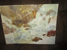 Original Watercolor & Tissue Painting Peg Humphreys Tahoe Rushing River 18" x 24
