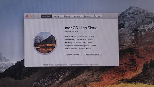 APPLE MACBOOK PRO A1286 2010 CORE i5/i7 1St Gen 4GB 250GB SSD HIGH SIERRA 15" - Picture 5 of 11