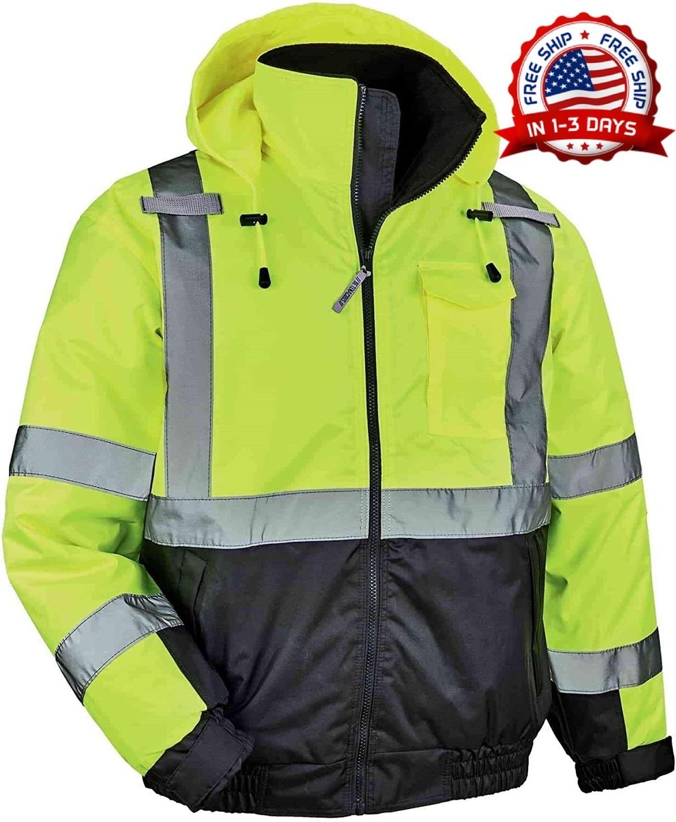 FONIRRA - Sudadera Masculina Con Capucha De Alta Visibilidad, Con Forro Polar Seguridad Ansi Clase 3 Chaqueta De Trabajo De Parte Inferior Negra