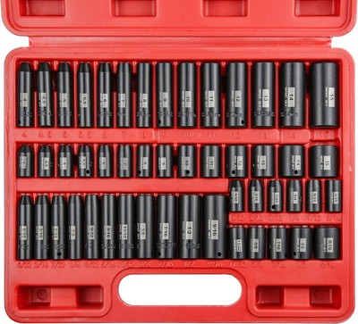 50PCS 1/4 Inch Drive Master Impact Socket Set,Metric/SAE,Deep/Shallow,6 Point,CR
