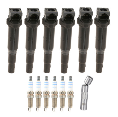 6 x ELDOR Ignition Coils + BOSCH Spark Plugs + Socket OEM for BMW (N55) 335i 535