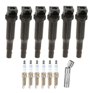 6 x ELDOR Ignition Coils + BOSCH Spark Plugs + Socket OEM for BMW