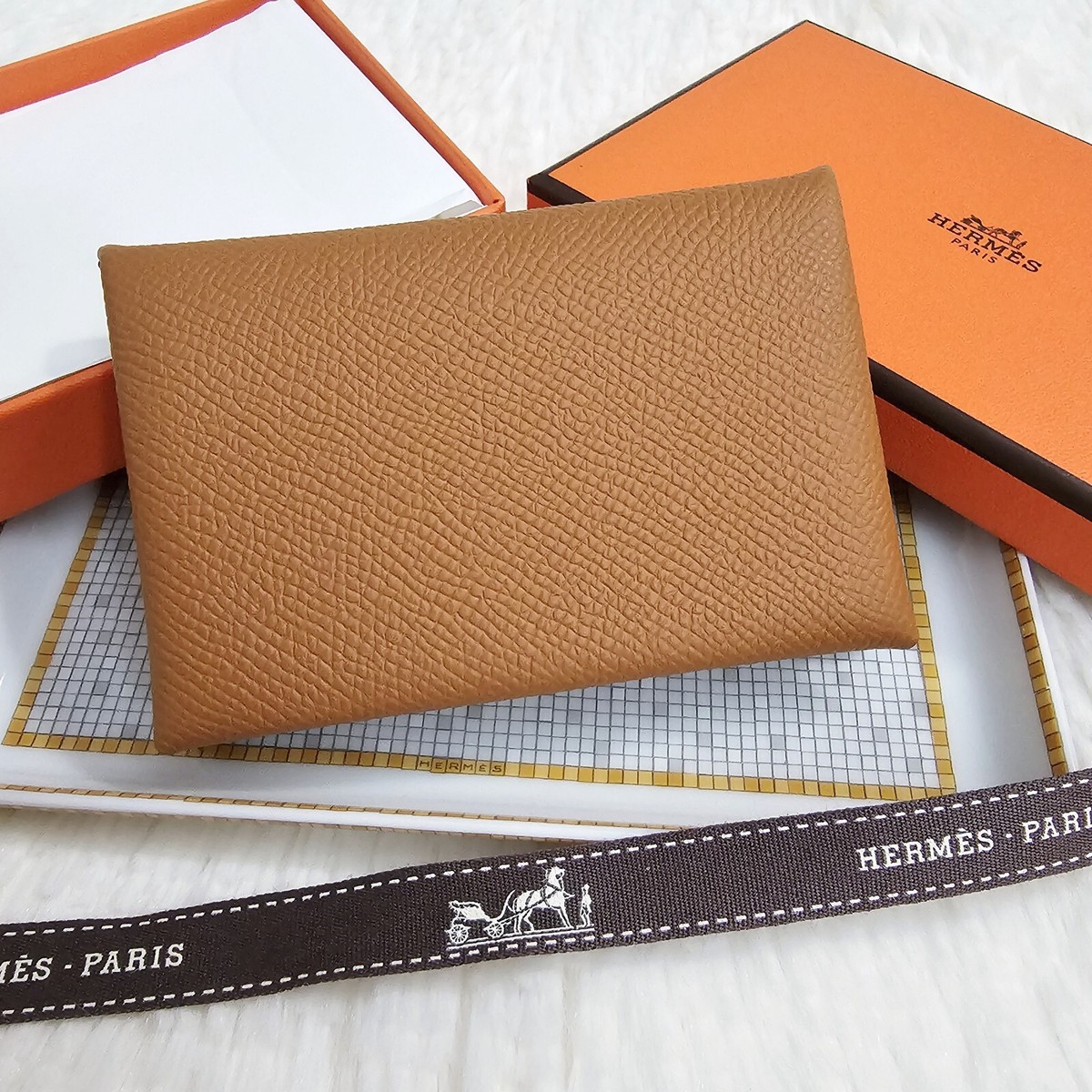 HERMES CALVI CARD CASH HOLDER EPSOM LEATHER GOLD PALLADIUM