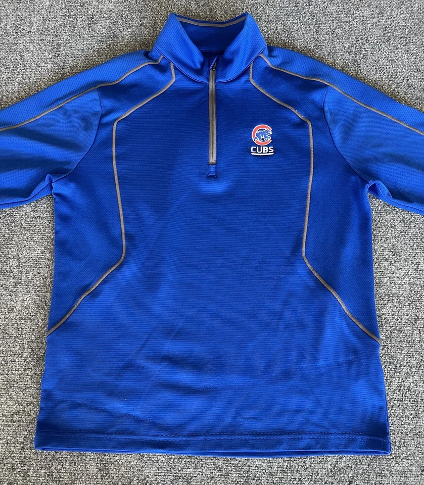 Pullover suelto con cremallera 1/4 Under Armour de los Chicago Cubs para hombre azul bordado logotipo MLB Foto 4 de 4