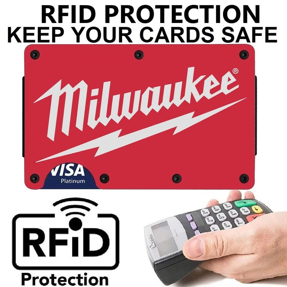 Custom Milwaukee Tool Mens Titanium Carbon Red RFID Blocking Engraved Wallet D7 - Image 2 of 4