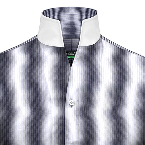 Camisa de Diseñador Karl Lagerfeld Estilo Para Hombres Cuello en V Alto Abierto Azul Marino Rayas - Imagen 5 de 9