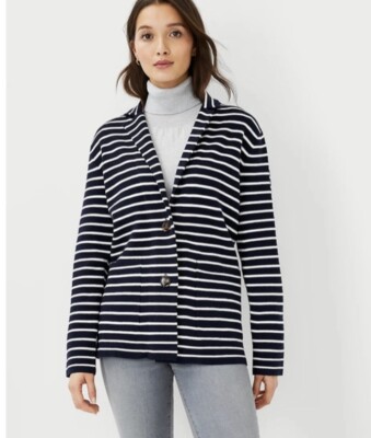 NWT Ann Taylor Striped Sweater Blazer Navy/White Size Small