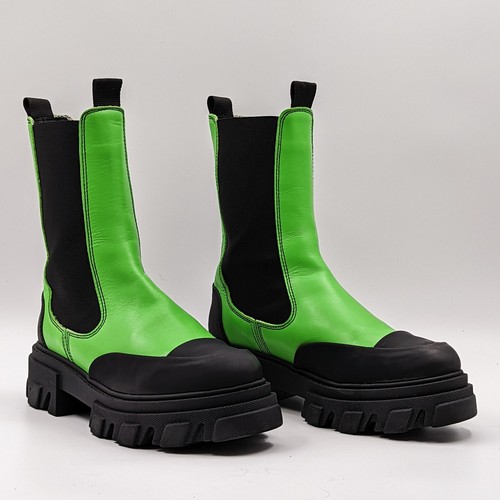 Ganni Women Leather Black Neon Green 
