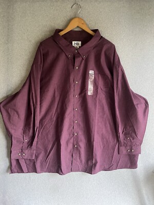 HB Harbour Bay Long Sleeve Button Down Shirt 5XL Burgundy NWT