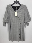 Pleione Anthropologie Dress Womens Large Black Plaid Asymmetric Puff Sleeve NWT
