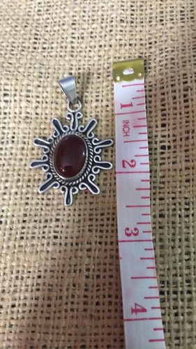 vtg CII Mexico Mexican sterling silver 925 Carnelian cabochon pendant - Picture 3 of 3