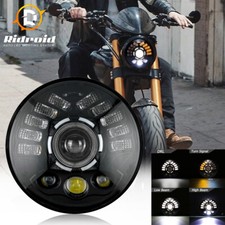 Turn Signal 7 Led Headlight Round Black Hilo Beam For Harley Motorcycle Motor