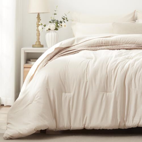 Comforter Set 7 Pieces Bed in a Bag - Soft Bedding Set for All Queen Beige-image