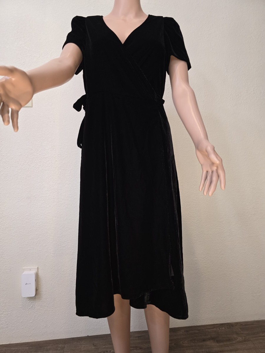 GAP Womens Black Velvet Puff Sleeve Wrap Midi Dress 4petite A Line Holiday  Party | eBay