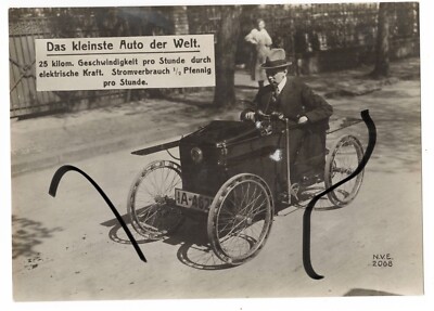 Genuine Barite Photo 1920s Smallest Car in the World Electric Car 25mph - 0.5 lb/h