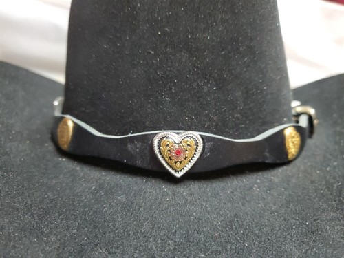 FASCIA Scalloped PELLE Nera con Argento + Oro CUORE CONCHO e Fibbia - Foto 4 di 17