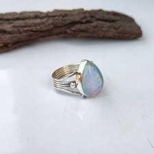 Real Aurora Opal Gemstone Ring 925 Sterling Silver Gift For Her Boho Ring PG8885