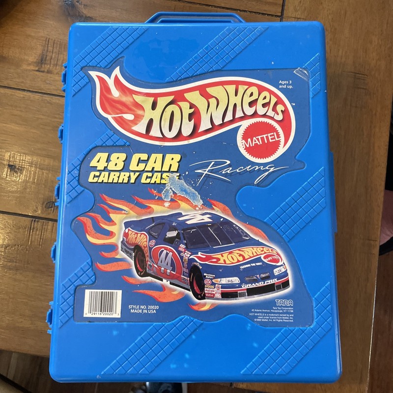Vintage 1999 Tara Toys Hot Wheels Blue 48 Toy Car Carry Case Plastic W/cars Lot