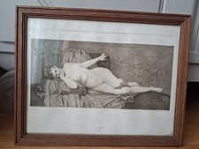 Gravure 19e Nu curiosa femme allongée sur sofa d'après Lefebvre par Cucinotta