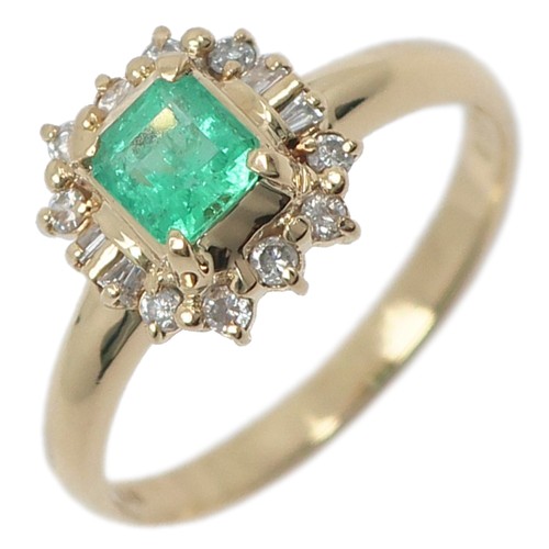 Ring green K18 yellow gold/Emerald/diamond #6.2(US Size) 2.5g Women