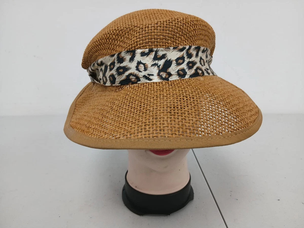 Art Toppers Inc Hand Painted Sun Hat Women OS Tan Leopard Jungle Wide Brim Straw Big Cat Straw Lifeguard Hat | Leopard Print Straw Hat UPF 50  main image 3