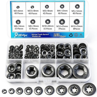 265 PCS Internal Tooth Star Lock Washers Assortment Kit - 9 Sizes