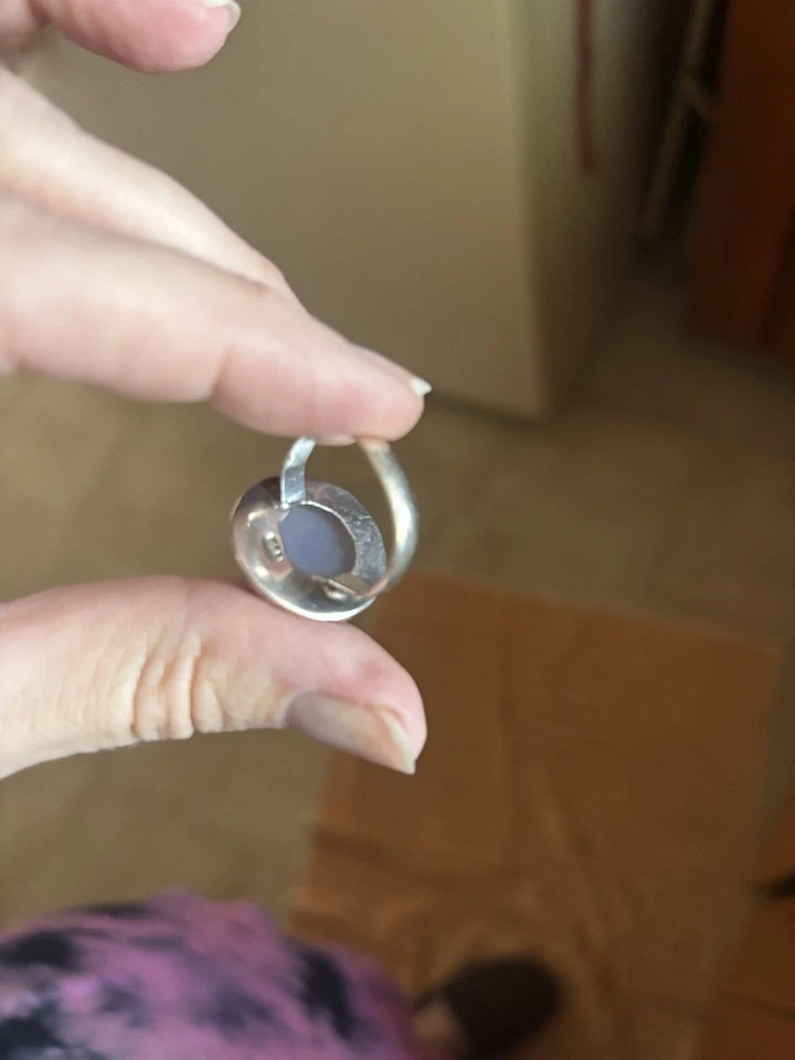Anillo y collar de calcedonia azul encanto plata de ley 925 piedra natural Foto 3 de 4