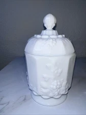Vintage Westmoreland Milk Glass Paneled Grape Covered Candy Dish/Compote Flaws