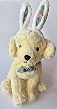 FAO Schwarz Stuffed Animal Plush 16" Yellow Puppy Dog Easter Bunny Ears Headband