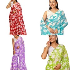 Women's Georgette Floral Printed Ready To Wear One Minute Pre Stitched Saree