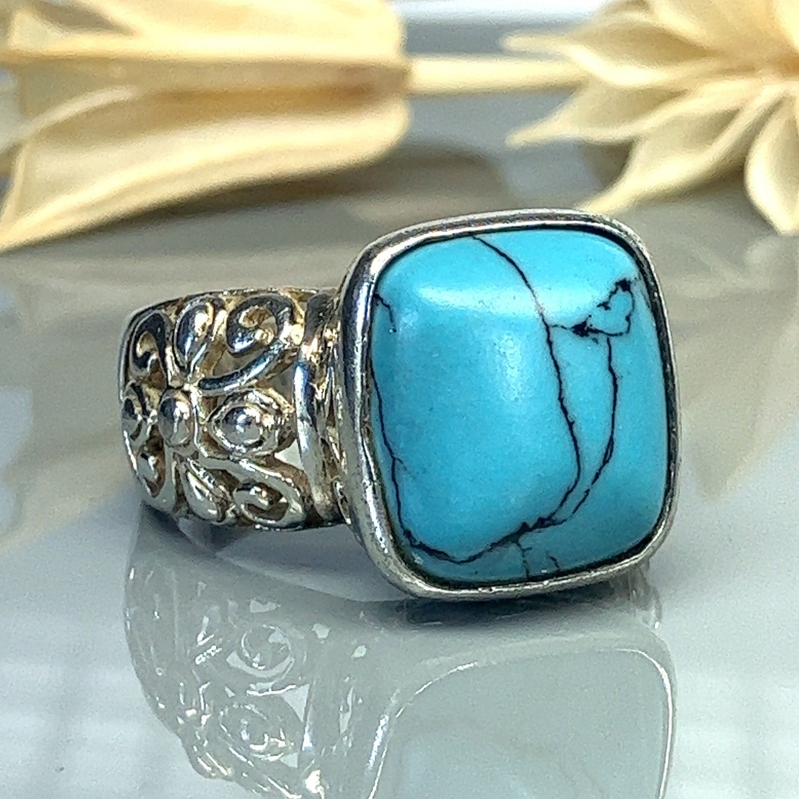 Large Rectangular Turquoise Howlite Gemstone Ster… - image 1