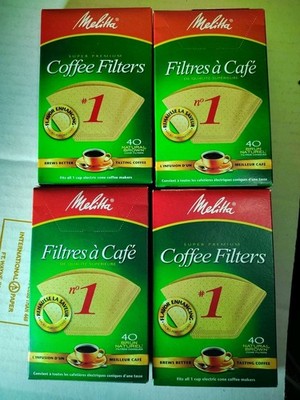 Melitta #1 Natural Brown Cone Coffee Filters - Lot of 4 - 40 Count Boxes