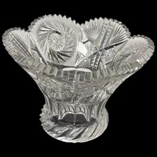 Antique ABC American Brilliant Cut Glass Punch Center Bowl Base Only Large Heavy