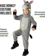 Kids Donkey Costume Boys Girls Nativity Animal Jumpsuit  Hood Size Small New